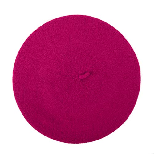Parquet Solid Color French Beret Wool Material. Classic French, Casual And Chic Lightweight Beanie Cap Hat Fuchsia #TOP1
