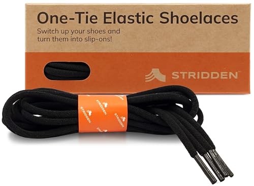 STRIDDEN 2 Pairs One-Tie Elastic Round Dress Shoelaces, Eco-Positive Stretch Shoe Lace Turns Shoes/Boots Into Slip-Ons/No-Tie, Black/36in