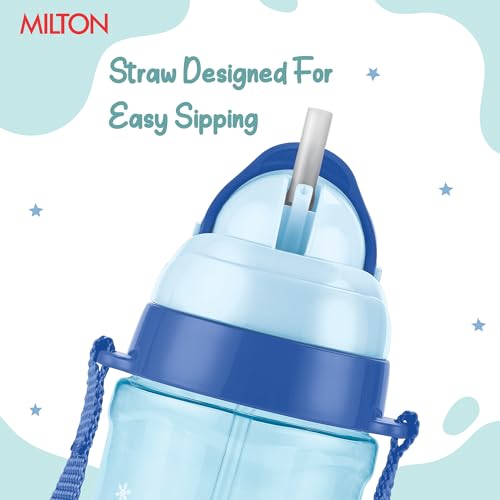 Image of MILTON Smilo 650 Sipper PET Water Bottle for School Kids | Food Grade & BPA Free | Leak Proof & Durable | Easy to Carry Loop | Ideal for Home, School & Office Use, 600 ml, Light Blue