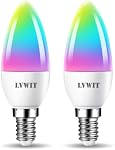 LVWIT B11 Ampoule intelligente, Candelabra LED Ampoules de lumière, Travailler avec Alexa, Google Assistant, Smart Life App, Tuya App, 2700K-6500K,E12 RGB Ampoule à changement de couleur (5W), Pas de Hub requis, 2-Pack