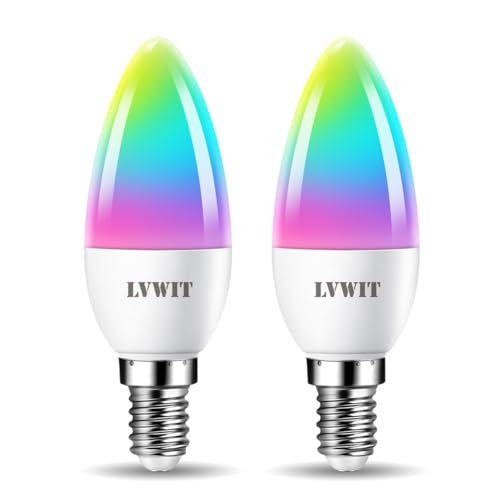 LVWIT Smart Light Bulb, WiFi Chandelier LED Bulb, E12 Base, 4.9W, 470Lm, 2Pk, Color Changing, Dimmable, Compatible with Alexa, Google Home, No Hub Required, B11, Warm White, 50000hrs Life