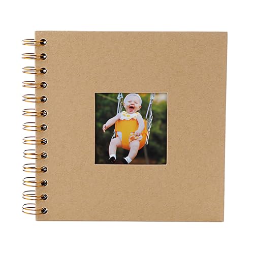 xiluuyou Fotoalbum zum Selbstgestalten 17x17 cm, Scrapbook Album, 20 Blatt Schwarze Seiten Fotobuch zum Einkleben für Baby Geburtstag Jahrestag Hochzeit, Einbandfarbe - Kraftpapierfarbe