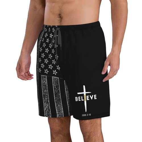 I Believe John 3 16, Christian, Cross Men's Swim Trunks Swim Shorts Board Shorts Swimsuit Swimwear Men's Beach Shorts2