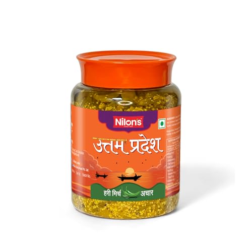 Image of Nilon's Uttam Pradesh Green Chilli Pickle (475g) Homemade Hari Mirch Ka Aachar | Spicy Pickle in Authentic UP Style with Green Chilli, Mustard Oil & Spices Mixed with No Added Artificial Colour