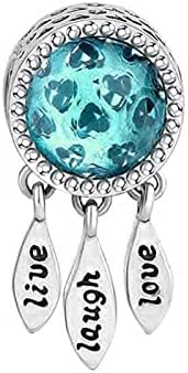 KunBead Jewelry Love Laugh Live Heart Birthstone Dangle Charms Compatible with Pandora Bracelets Necklace