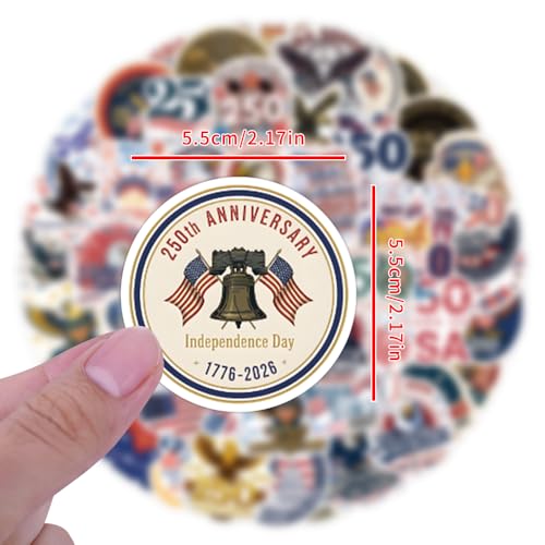 Image of 110PCS 250 Anniversary USA Stickers, America 250 Patriotic Vinyl Decals Set, 250th Anniversary Stickers for Laptop, Cooler, Car, Tumbler, USA 250th Anniversary Merchandise & Party Favors