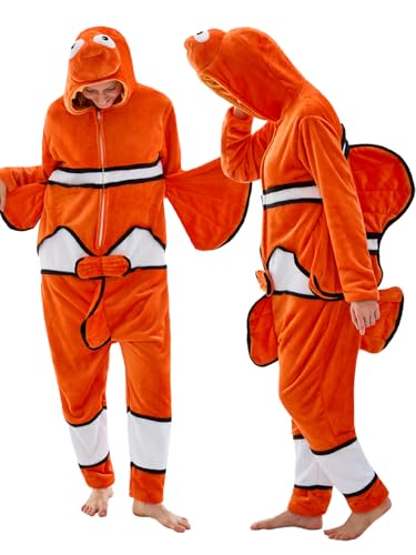 JUOLOET Unisex Adult Onesie Pajamas Clown Fish Animal One Piece Snug Fit Halloween Costume Sleepwear HomewearClown Fish Medium