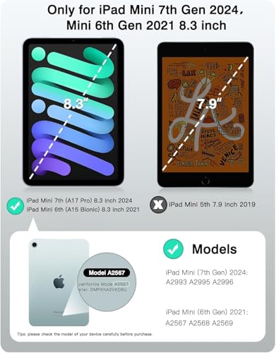 Image of MOCA Smart Flip Case for iPad mini 7 2024 & iPad mini 6 2021 8.3 Inch, Slim Stand Protective Cover with Hard Back Shell, Auto Wake Sleep, Trifold Smart Case