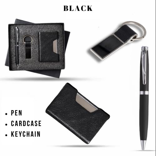 Image of 3 in 1 Personalized Pen with Keychain & Cardcase Combo Gift Set | Custom Name Engraved Leather Notebook with Metal Pen