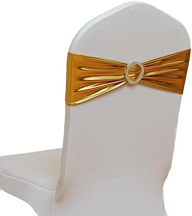 iEventStar Stretch Chair Bands With Buckle Slider Chair Sashes Bows Wedding Party Chair Decoration (metallic gold, 10)