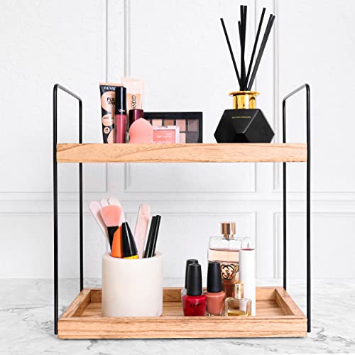 Hidden Haven - Upgraded - 2 Tier Wooden Countertop Organizer Lightly Lacquered To Resist Water And Stains - Multi-Use Organizer - Bathroom Organizer, Kitchen Organizer (Natural Wood) #TOP4