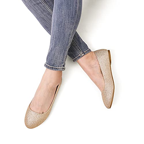 DREAM PAIRS Women's Sole-Simple Ballerina Walking Flats Shoes,Size 9,Gold/Glitter,Sole-Simple