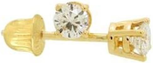 Tiny 14k Yellow Gold Round 2mm CZ Solitaire Stud Screwback Earrings, Cartilage or Second Hole Piercing