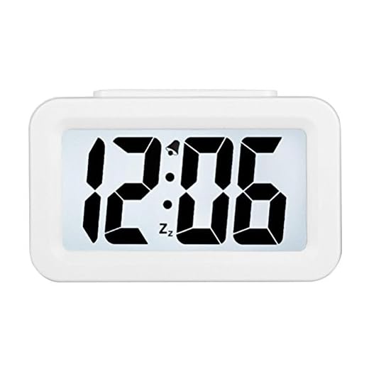 Hense Creative Nightlight Smart Light Alarm Clock Bedside Desk Table Electronic Clock Battery Operated Mute Luminous Alarm Clock with Adjustable Light HA35 (White)