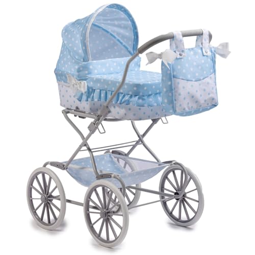 Up to 18 in. Berenguer Boutique Baby Doll Royal Pram Stroller Blue