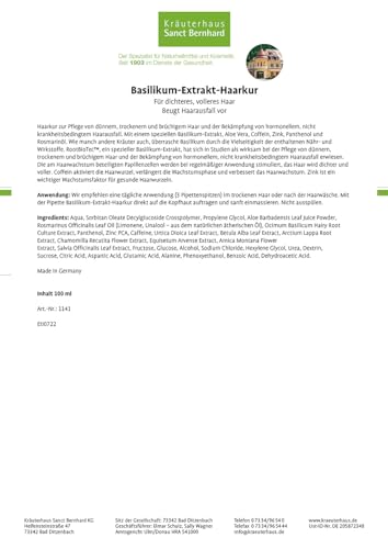Haarkur gegen Haarausfall von Kräuterhaus Sanct Bernhard