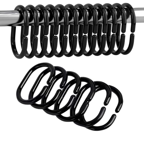 DAJING 36 Curtain Shower Rings, Black Plastic C-Shaped Bath Drape Loop Rail Rings for Bathroom, Window, and Dorm Bed Curtains
