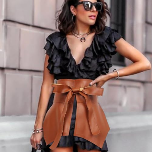 PU Leather Wide Waist Belts for Women, Elegant Peplum Waist Cincher Leather Belt, O-bi Belts Fashion Wrap Wide Cinch Belt for2