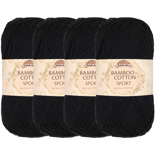 JubileeYarn Bamboo Cotton Sport Yarn - 50g/Skein - Midnight Black