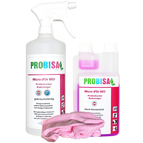 Nettoyant pour salle de bains écologique, nettoyant pour sanitaires et WC Probisa Micro d'Or 803 - neutralisant de mauvaises odeurs efficace (Ensemble complet  0,5 litre de concentré donnent 25 litres prêt à l'emploi)