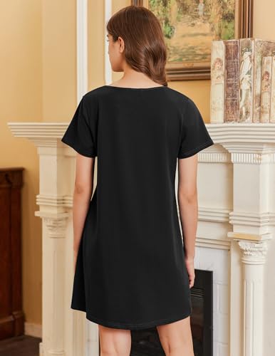 Image of Ekouaer Nightgowns for Women Cotton Sleepshirts Short Sleeve Nightshirt Tshirt Night Gown Casual Sleepdress Comfy Nightdress