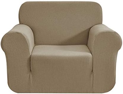CHUN YI 1 Piece Jacquard Sofa Covers Stretch Fabric Settee cover Furniture Protector for Chair, 1 Seater Sofa Slipcover for Living Room, Checks Durable Spandex Fabric (Chair, Grey)
