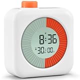 EooCoo Digital Visual Timer,60-Minute Countdown Timer for Kids and Adults,LCD Screen Pomodoro Time Management Education Tool,Timer Clock Alarm 3-in-1 for Kitchen,School,Office,ADHD - White