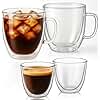 Osfel Double Wall Glass Coffee Mugs Espresso Cup Set, 12.5 OZ Clear Insulated Coffee Mugs and 3.5 OZ Espresso Shot Glasses Coffee Cups Set of 4 for Cappuccino, Latte, Americano, Tea