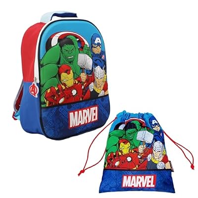 Marvel Avengers Zaino e Borsa da Palestra per Ragazzi, Design Captain America Hulk Iron Man Thor Zaino Scuola per Bambino, Zaino da Viaggio, Regalo per Bambino