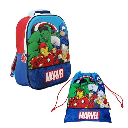 Marvel Avengers Mochila y Bolsa de Gimnasio, Diseño Captain America Hulk Iron Man Thor Mochila Escolar Infantil, Mochila de Viaje, Regalo Niños