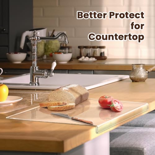 Acrylic Large Cutting Board with Juice Groove, 24x18 Inch Clear Cutting Board with Counter Lip, Non Slip Cutting Mat for Kitchen, Table Protector, Mothers Day Gifts for Mom