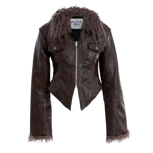 Aelfric Eden Womens Leather Jacket Zipper Fashion Vintage Furry