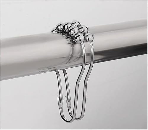 Lnyuzary 12 pcs Metal Curtain Hooks Bath Curtain Rollerball Shower Curtain Rings Hooks 5 Rollers Polished Nickel Ball Hook (Silver)