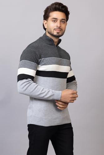 Image of ColorChakra Mens Woolen Sweater for Winters Striper Cardigan Wool Pullover