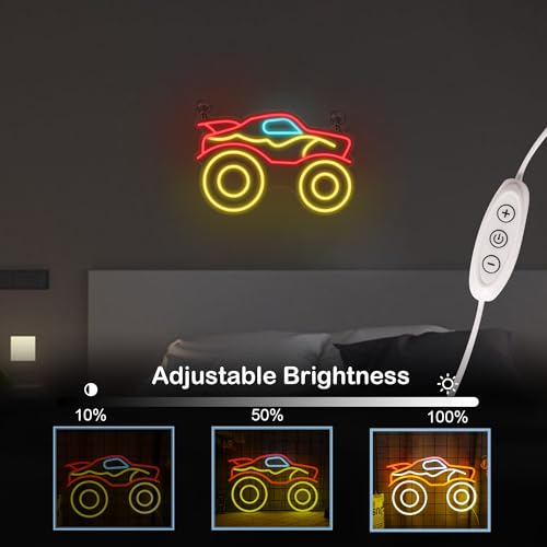 Image of CoolGift Mart Monster Truck Neon Light, Dimmable LED Truck Neon Wall Sign USB Powered with 4-Color Lights, for Bedroom Living Room Game Room Man Cave Home Birthday Gift for Boys Men