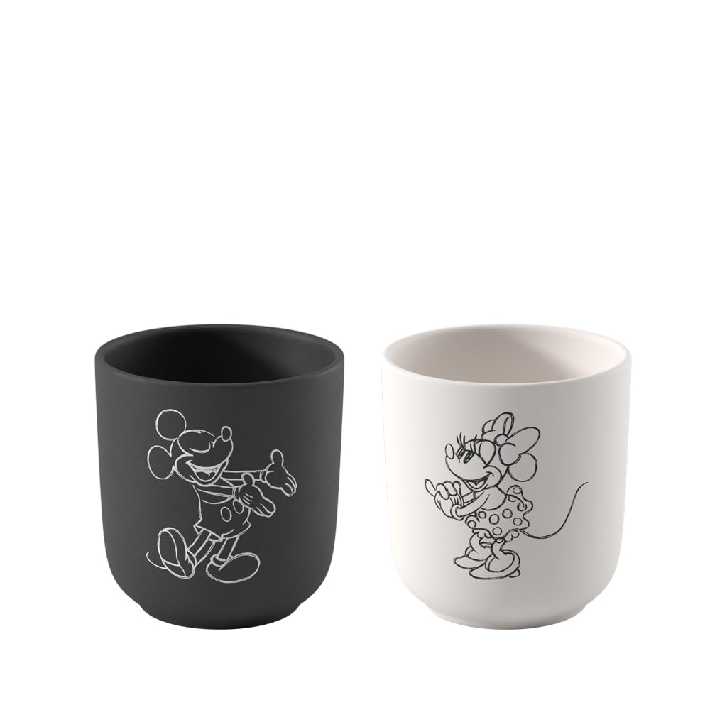 Villeroy & Boch Manufacture Rock – Mickey Mouse – Coffee Mug, 2 Pieces, Black/White, Dishwasher-Safe & Microwave-Safe, Slate Look with Disney Mickey Mouse Chalk Decoration, Premium Porcelain