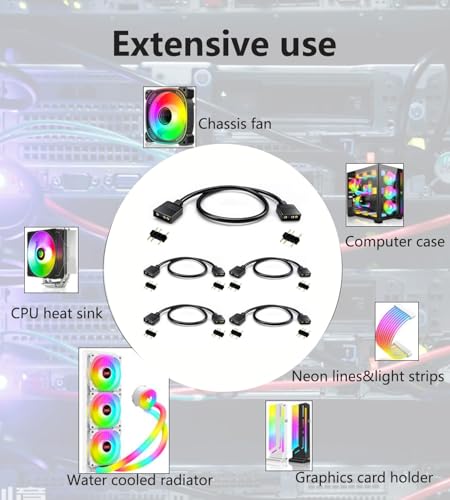 RUNCCI-YUN 5 piezas Cable Divisor ARGB 5 V 3 pines,Extensión 3 pines Hembra a Hembra fan splitter ARGB para ventiladores RGB de PC y tiras LED (30 cm,negro) - imagen 7