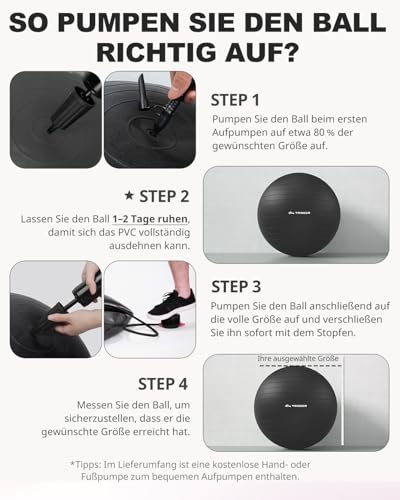 Trideer Dicker Gymnastikball Schwangerschaft, Pezziball, Anti-Burst Pilates Ball, 45-85 cm Sitzball Büro für Balance, Yoga als Fitness Kleingeräte und Balance Stuhl im Gym-Home-Büro