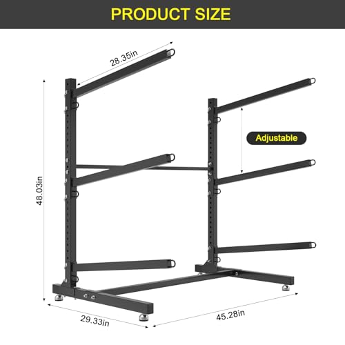LotFun Kayak Storage Rack, Freestanding Heavy Duty Adjustable Kayak Stand Indoor Outdoor Storage Rack Garage, with Wheels and Foot Pad, for Kayaks, SUPs, Canoes, Surfboard(3 Levels)