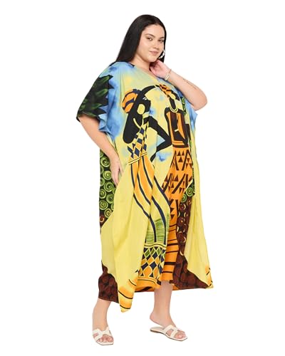 Image of Gypsie Blu Women Plus Size Kaftan Dress Beach Cover Up Maxi Dresses for Women, V-Neck Kimono Sleeve 1X-3X