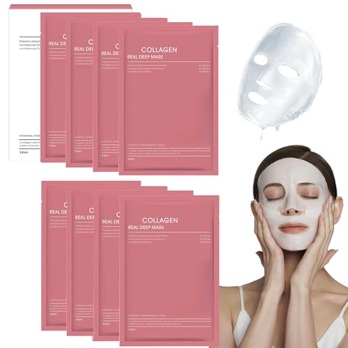 8 Stück Bio Collagen Mask Korean, Bio Collagen Deep Hydration Mask Overnight, Kollagen-Gesichtsmask, Anti-aging Kollagen Gesichtsmaske, Reduziert Feine Linien und Faltecn