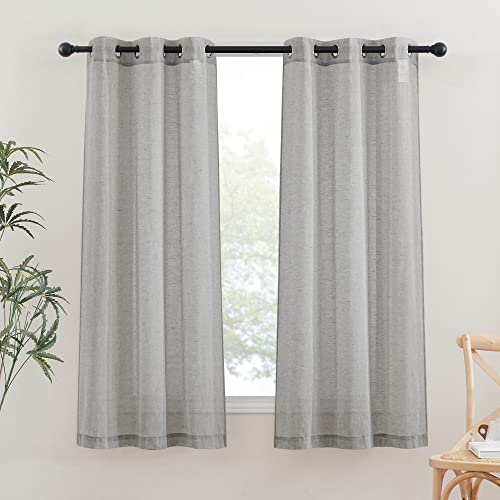 NICETOWN Linen Curtains 48 inch Length 2 Panels, Grommet Flax Semi Sheer Linen Blend Curtains Privacy with Light Filtering