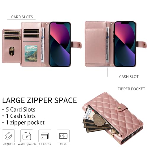 Coque iPhone 13 protégeant l'écran avec portefeuille à fermeture éclair et dragonne intégrée - 3