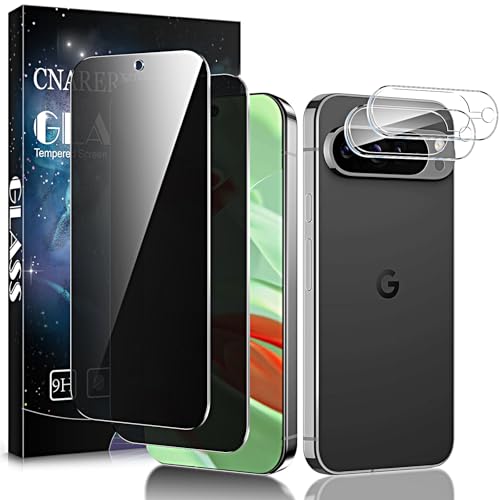 Cnarery 2+2 Pack for Google Pixel 9 Privacy Screen Protector Support Fingerprint Unlock Anti-Spy 3D Curved 9H Tempered Glass Film Scratch Resistant Bubble Proof