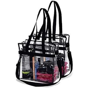 Handy Laundry Clear Tote Bag Stadium Approved – 2 PACK – Shoulder Straps and Zippered Top. Perfect Clear Bag for Work, School, Sports Games and Concerts. Meets Tournament Guidelines. (Black)