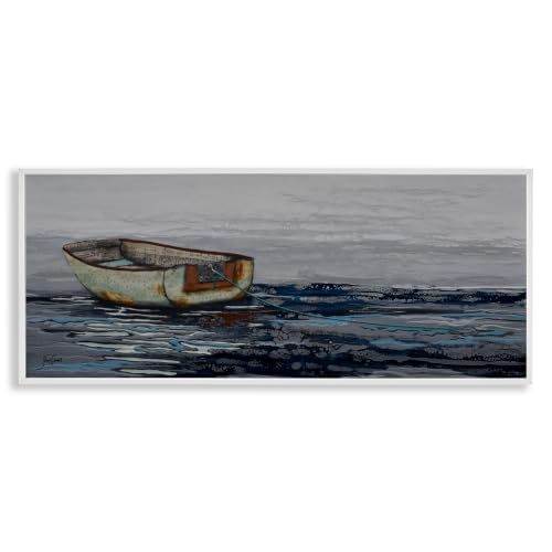 Dinghy Boat Drifting Vast Ocean, 13 x 30 Inch Framed Giclée Print