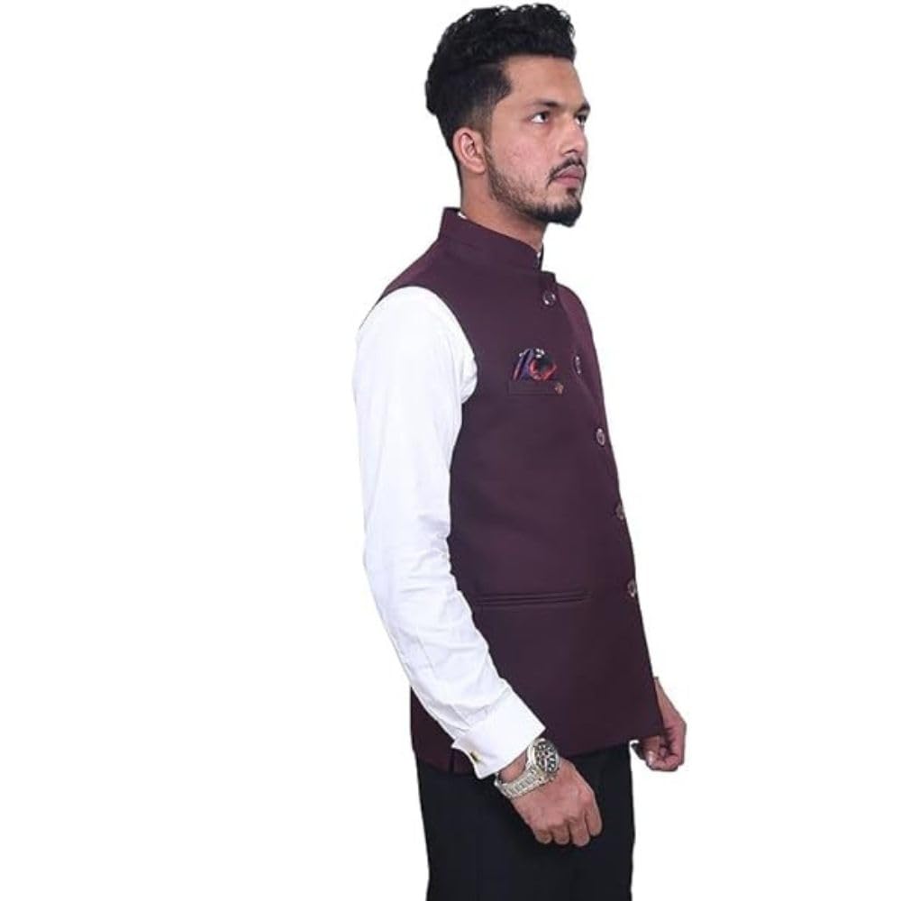 risani Men Slim Fit Cotton Blend Waistcoat Half Jacket (Maroon, 36)-picture-45