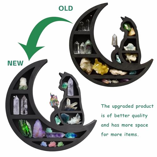 Cat Moon Shelf, Cat on The Moon Crystal Wood Shelf, Crystal Display Shelf - Image 3