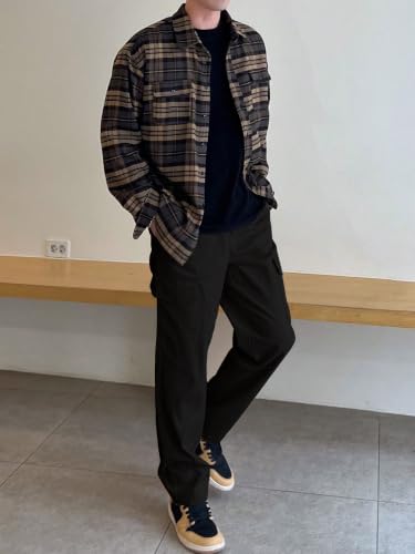 Image of GRECIILOOKS Men Loose Low-Rise Baggy Cargo Pants - Cotton Trousers with Adjustable Drawstring Waist - Casual Streetwear Utility Cargos