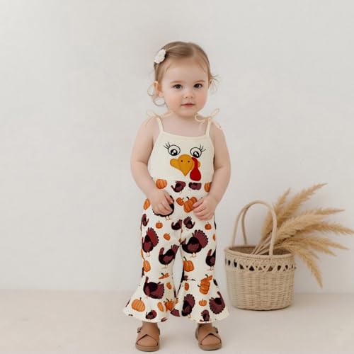 Image of Thanksgiving Baby Girl Outfit Toddler Turkey Romper Overalls Jumpsuit
